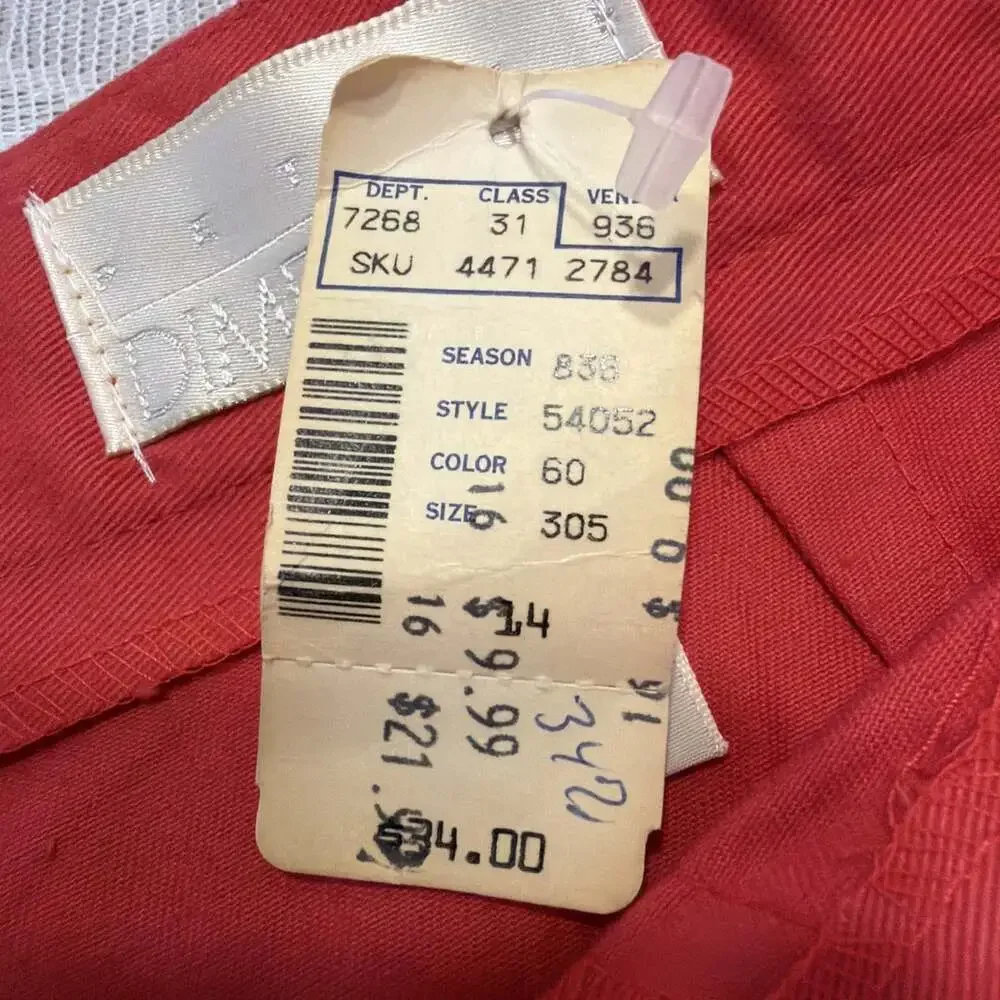 NWT Vintage 80s Essentials Petite High Waisted Pleated Pants 14 Red/Cora W28/L27